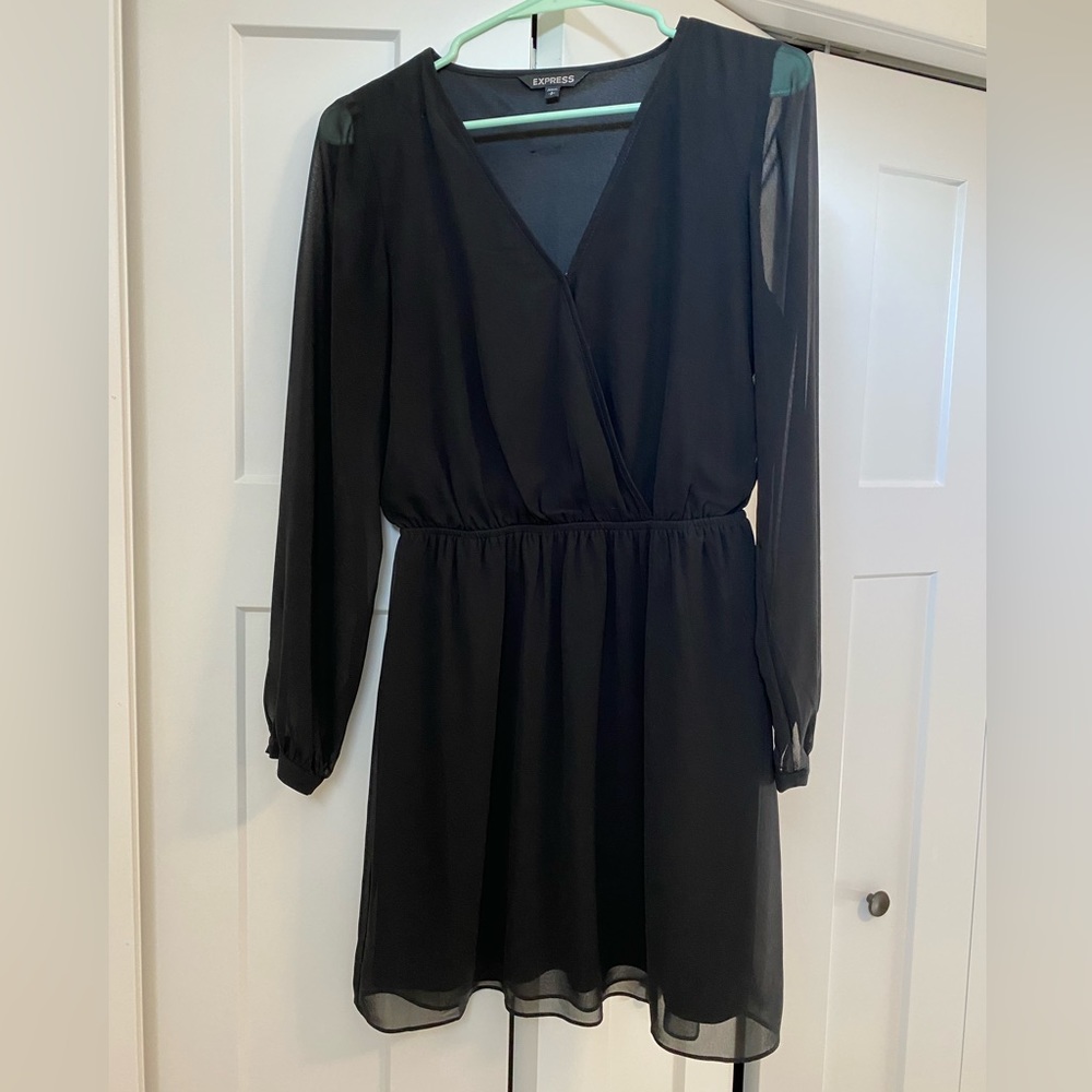 Express Mini Dress w/ Sleeves, Black